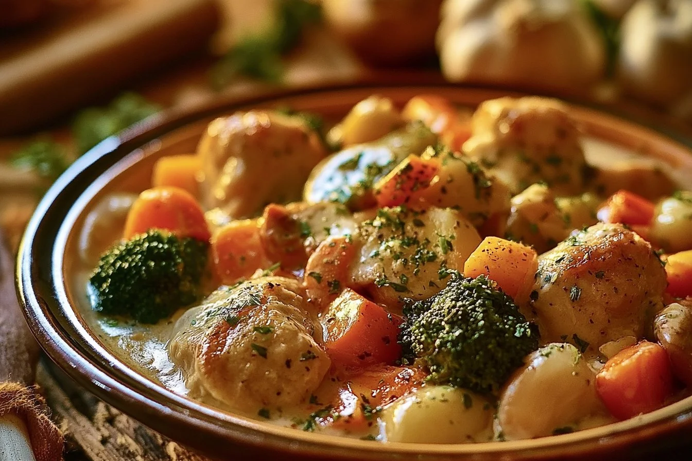 Savory Slow Cooker Creamy Garlic Chicken with Fresh Veggies