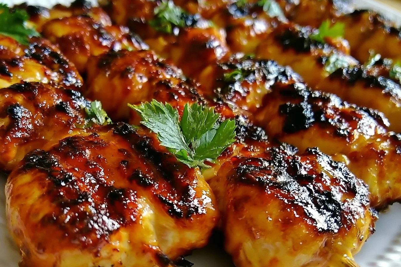 Tropical Grilled Thai Coconut Chicken Skewers for Family Fun 3 Tropical Grilled Thai Coconut Chicken Skewers on a serving platter