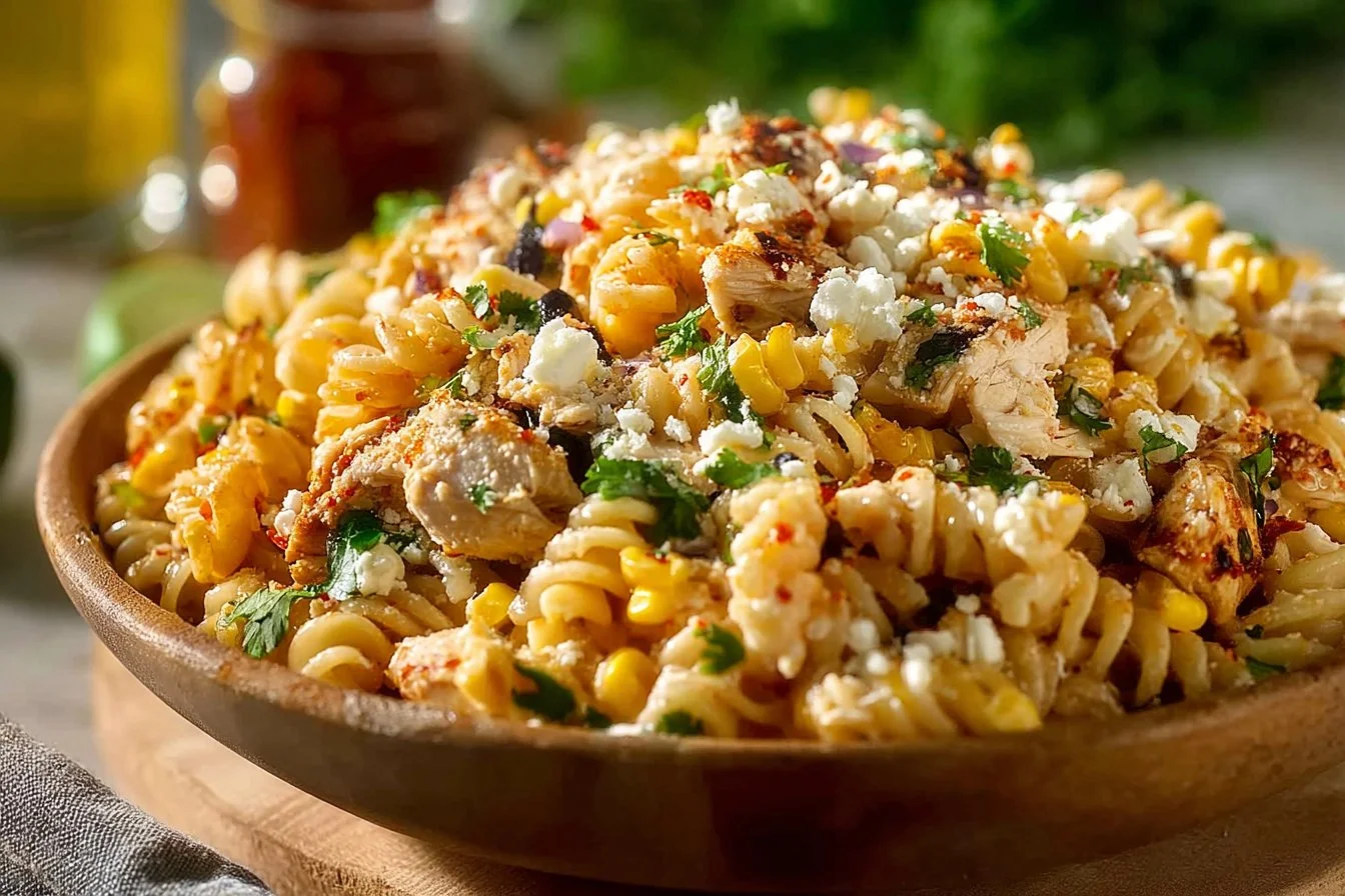 Zesty Mexican Street Corn Chicken Pasta Salad - FlirtyFood