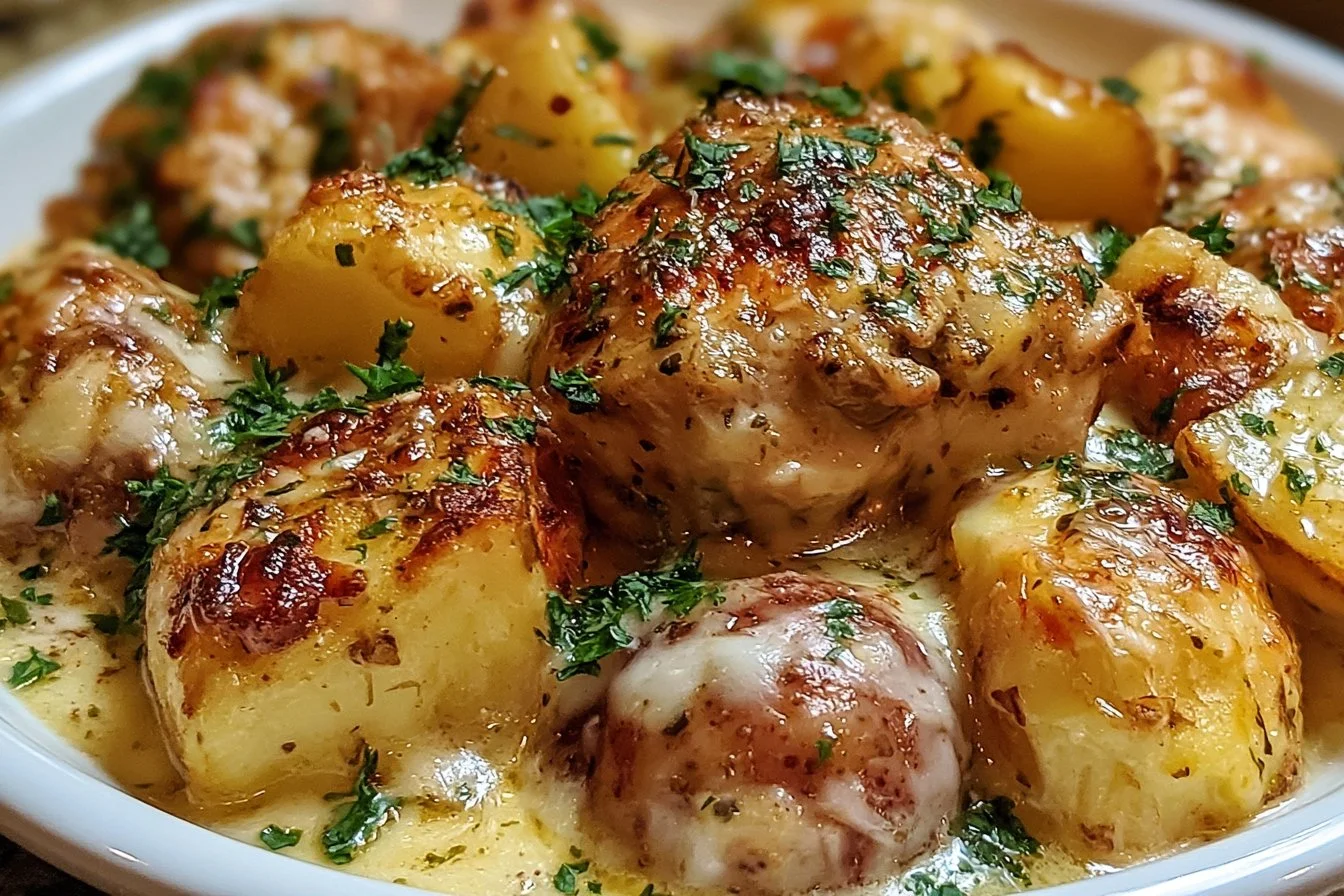 Garlic Parmesan Chicken with Potatoes cooked in a crockpot